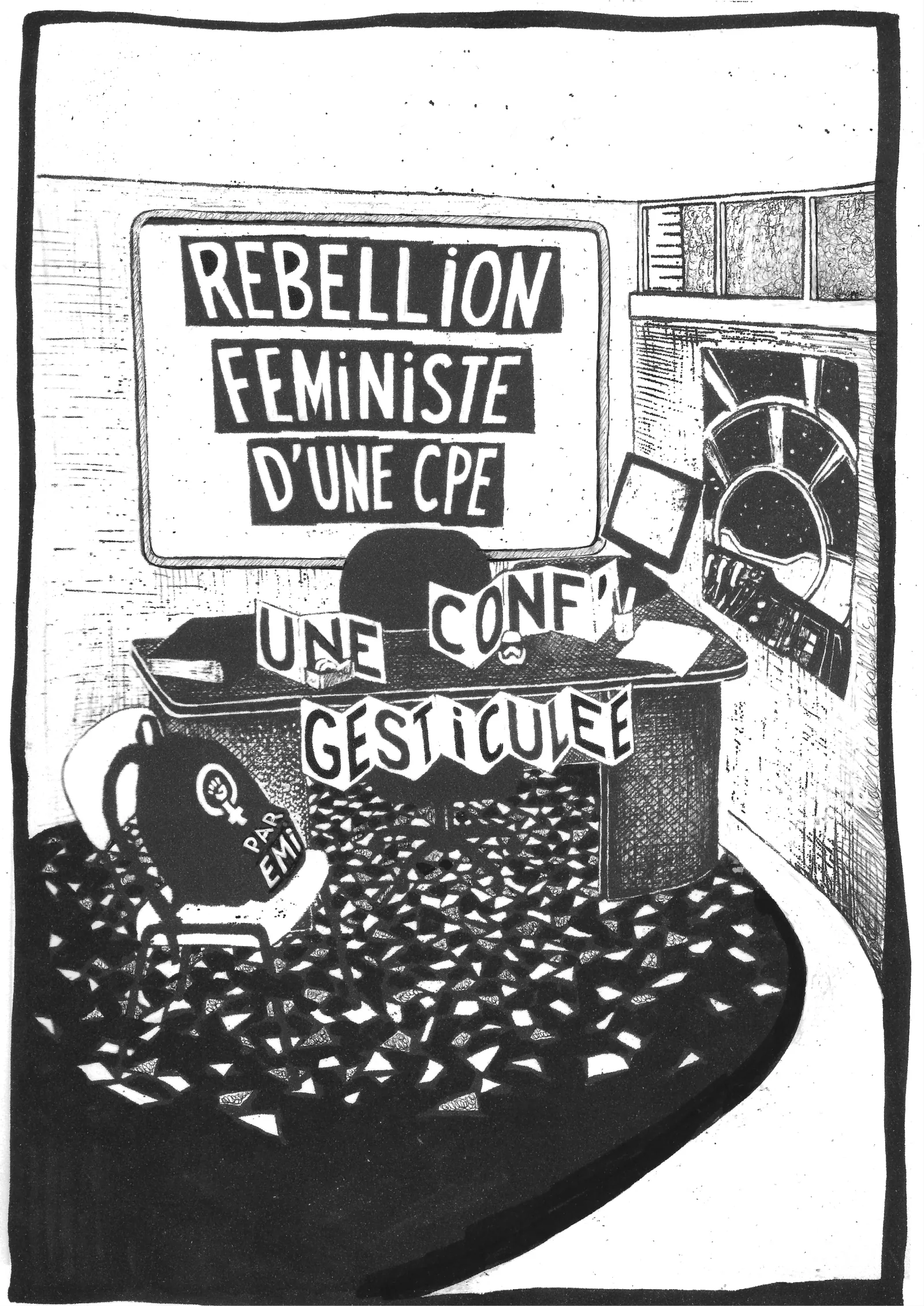Affiche illustrée Rébellion féministe d'une CPE par Emi